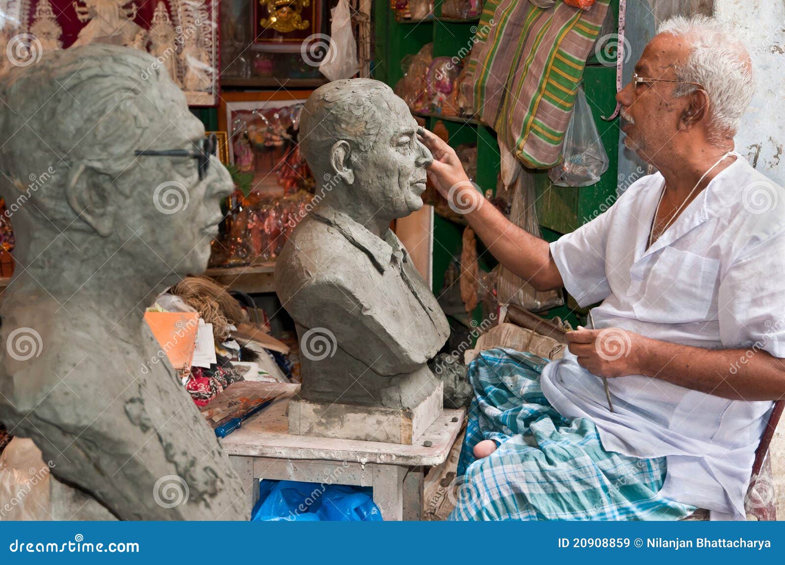Sculptor Creating Clay Statues Editorial Stock Image Image of