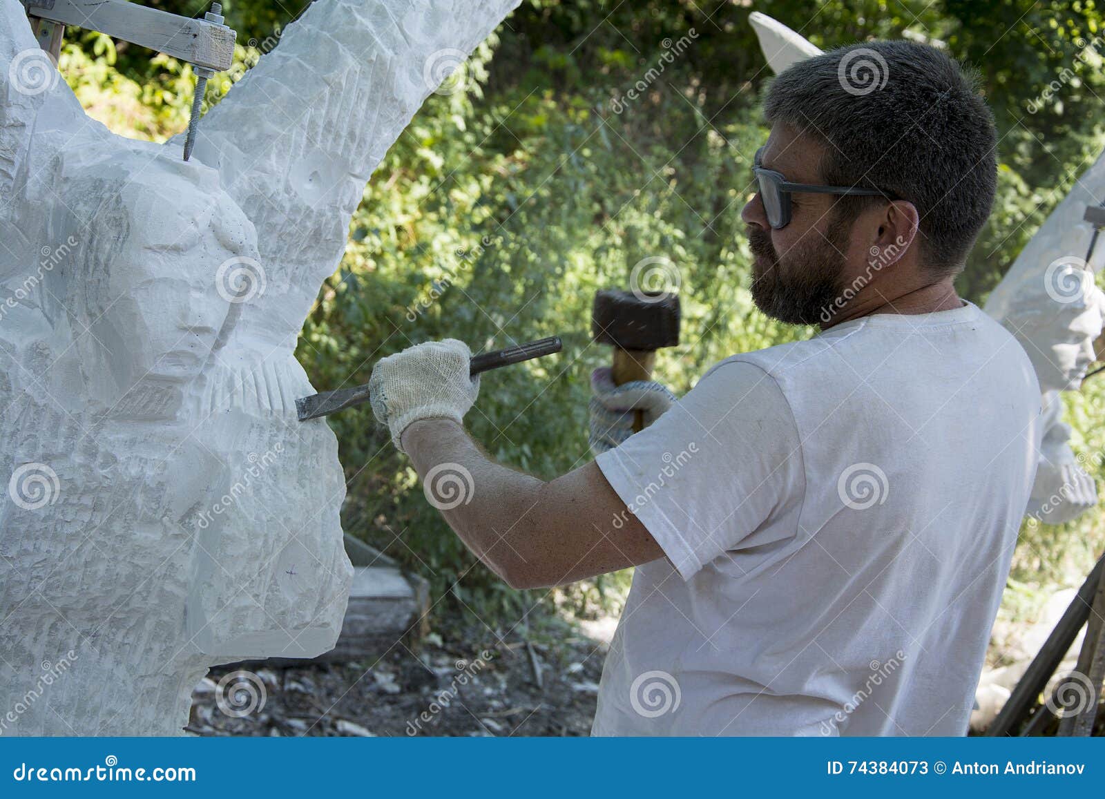 The sculptor at work. stock image. Image of chisel, inspiration 74384073