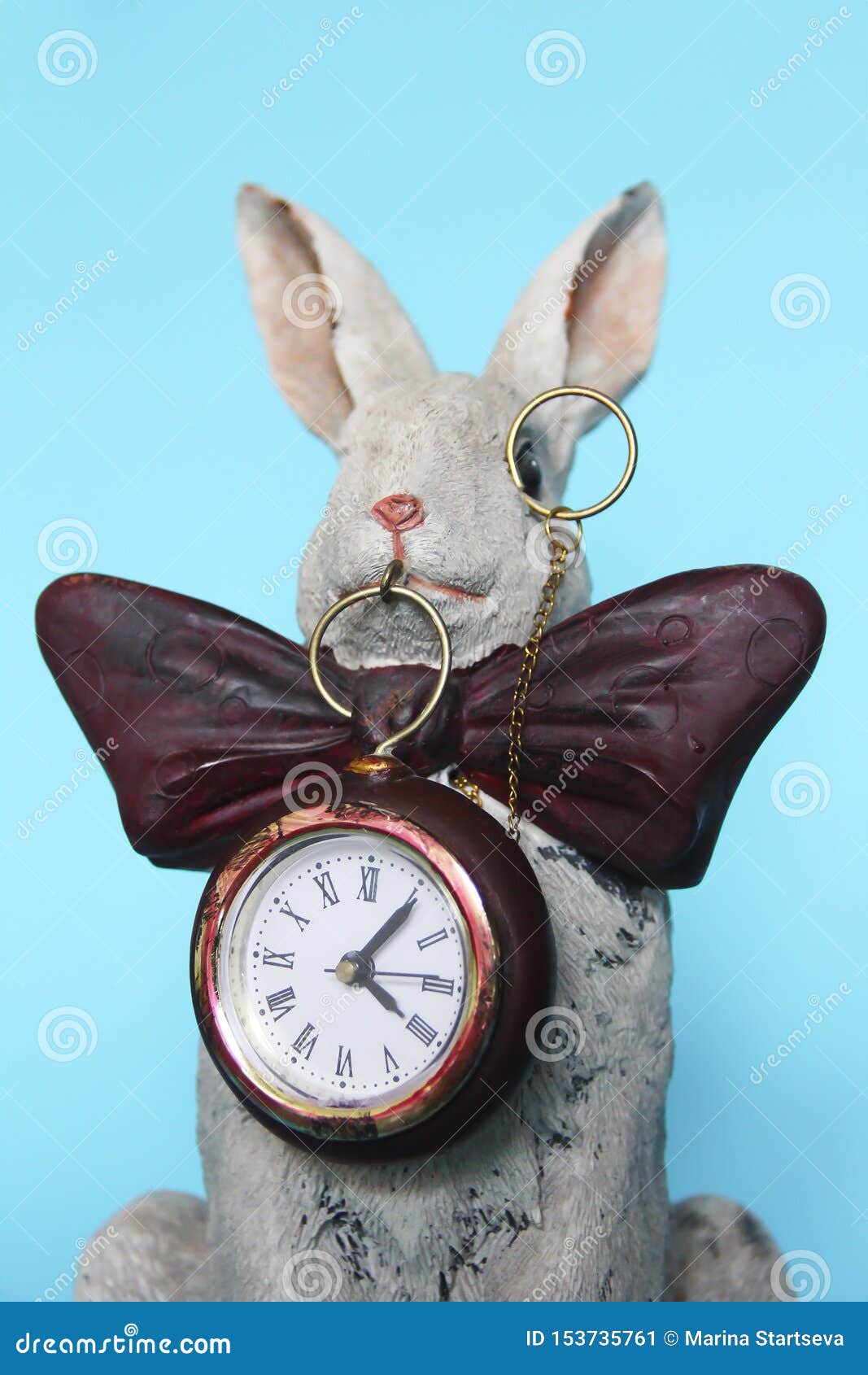 Sculpture Ceramic Gray Hare with a Clock for a Home Interior Stock ...