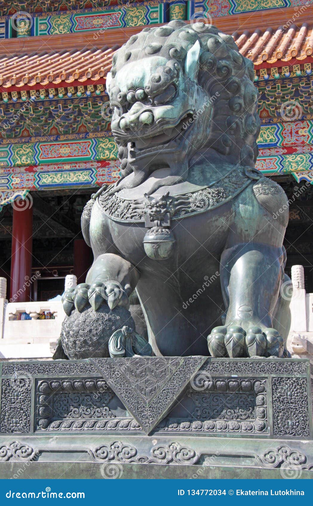 Sculpture of a Chinese Lion Made of Stone. China Stock Photo Image of