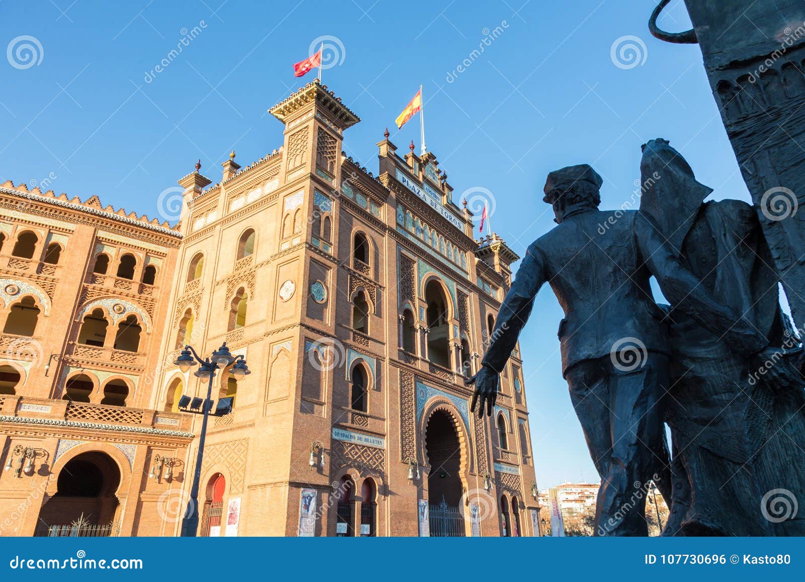 sculpture in front of bullfighting arena plaza de toros de las ventas in madrid, spain.