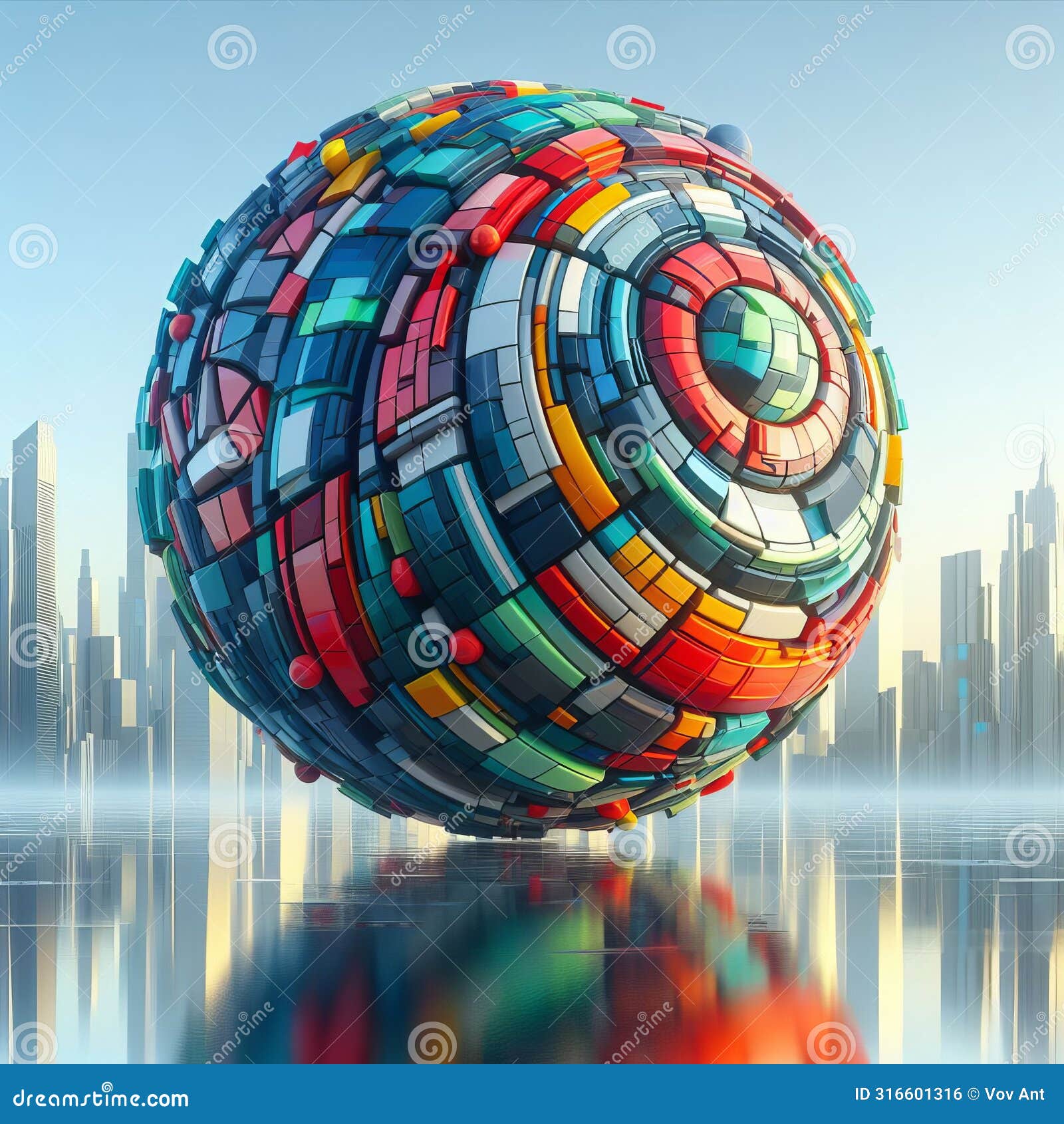 a sculpture of a giant sports ball made of colorful glass piec