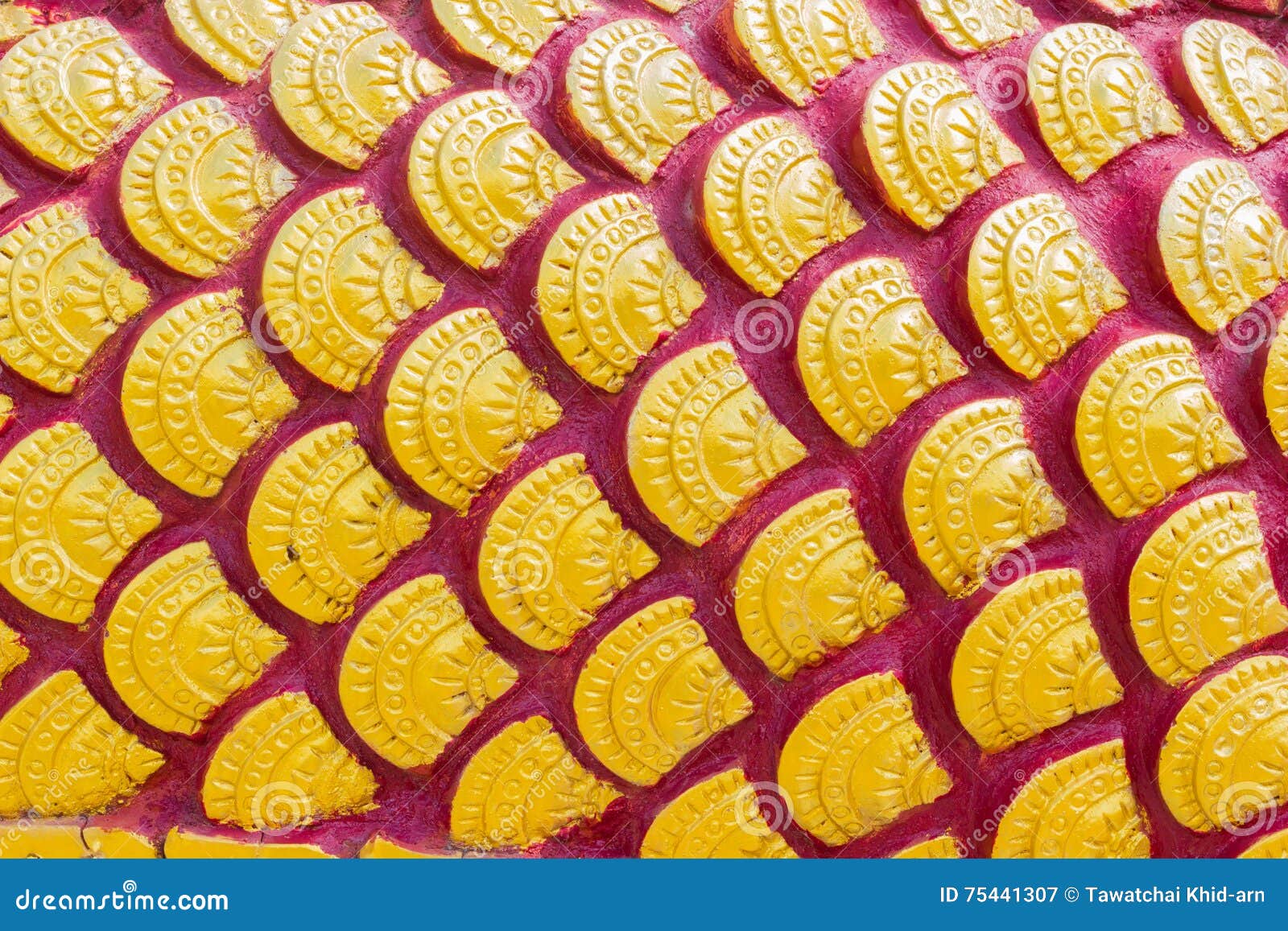 Sculpture of Golden Dragon Scale or Fish Scale Textures in Thai Stock