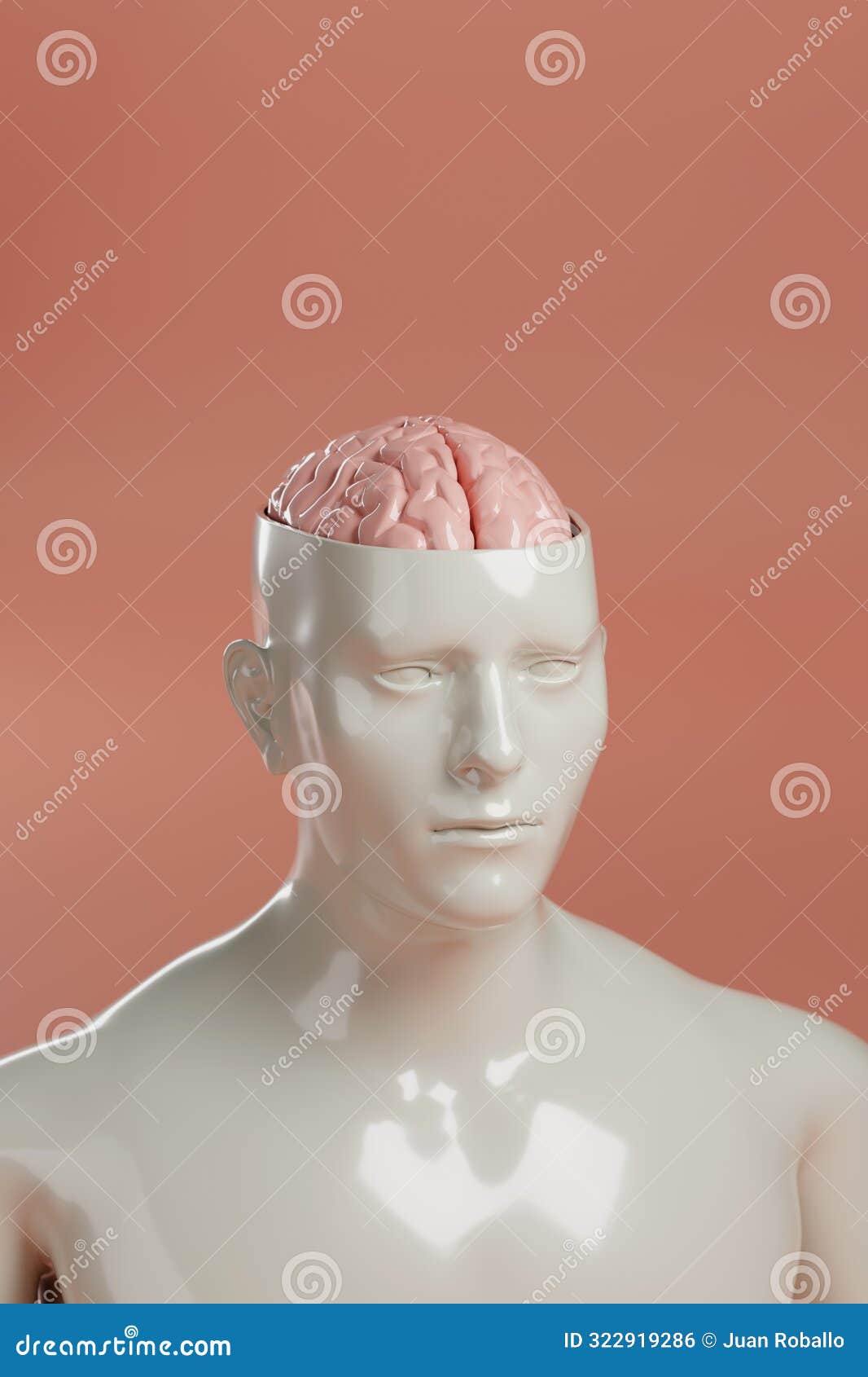 Sculpture Of A Man With His Head Open And His Brain Exposed. 3d