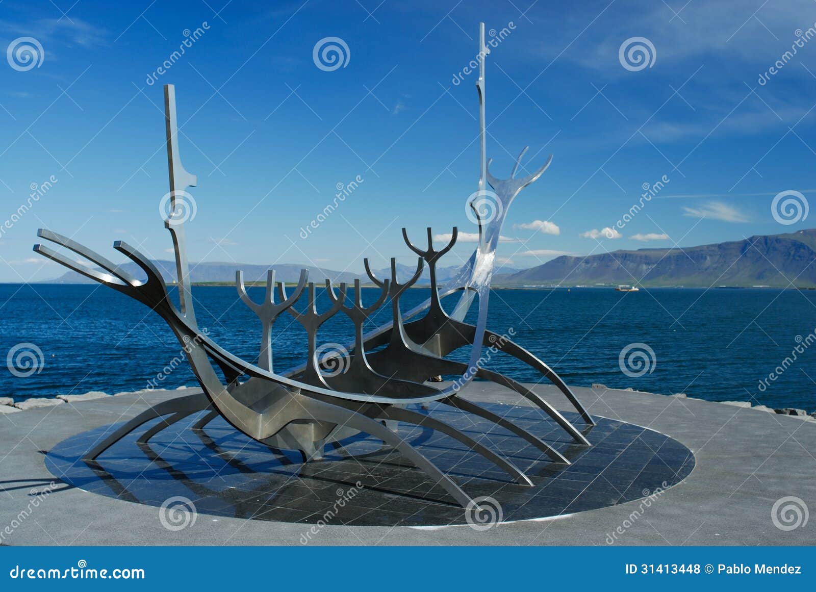 sculpture of a viking boat in reykjavik, iceland stock