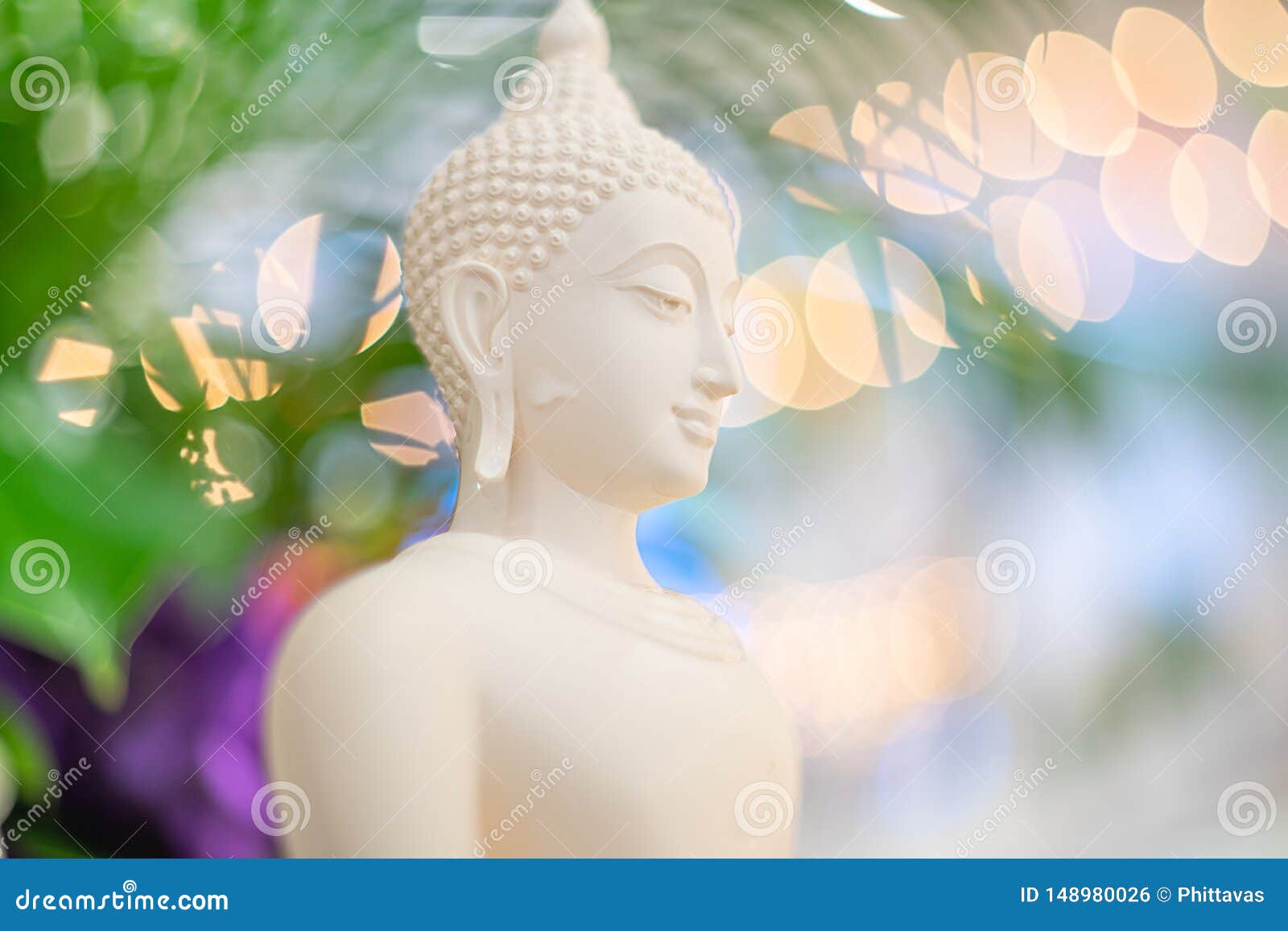 Sculpture White Buddha Over Beautiful Background Stock Photo ...