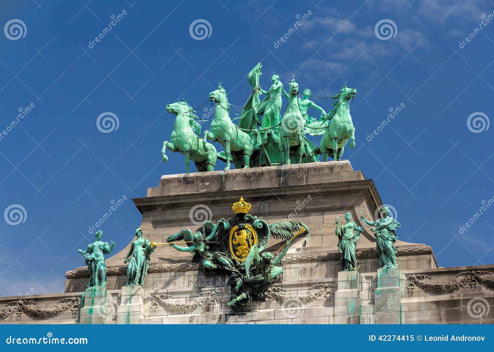 Sculptures on Cinquantenaire Arch in Brussels, Belgium Stock Image