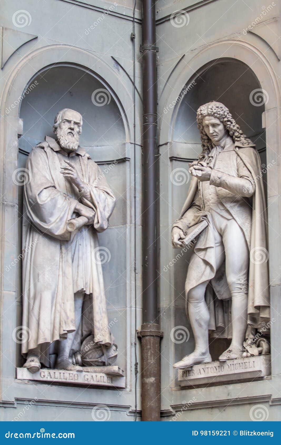 sculptures of the galileo galilei and pier antonio micheli, florence, italy