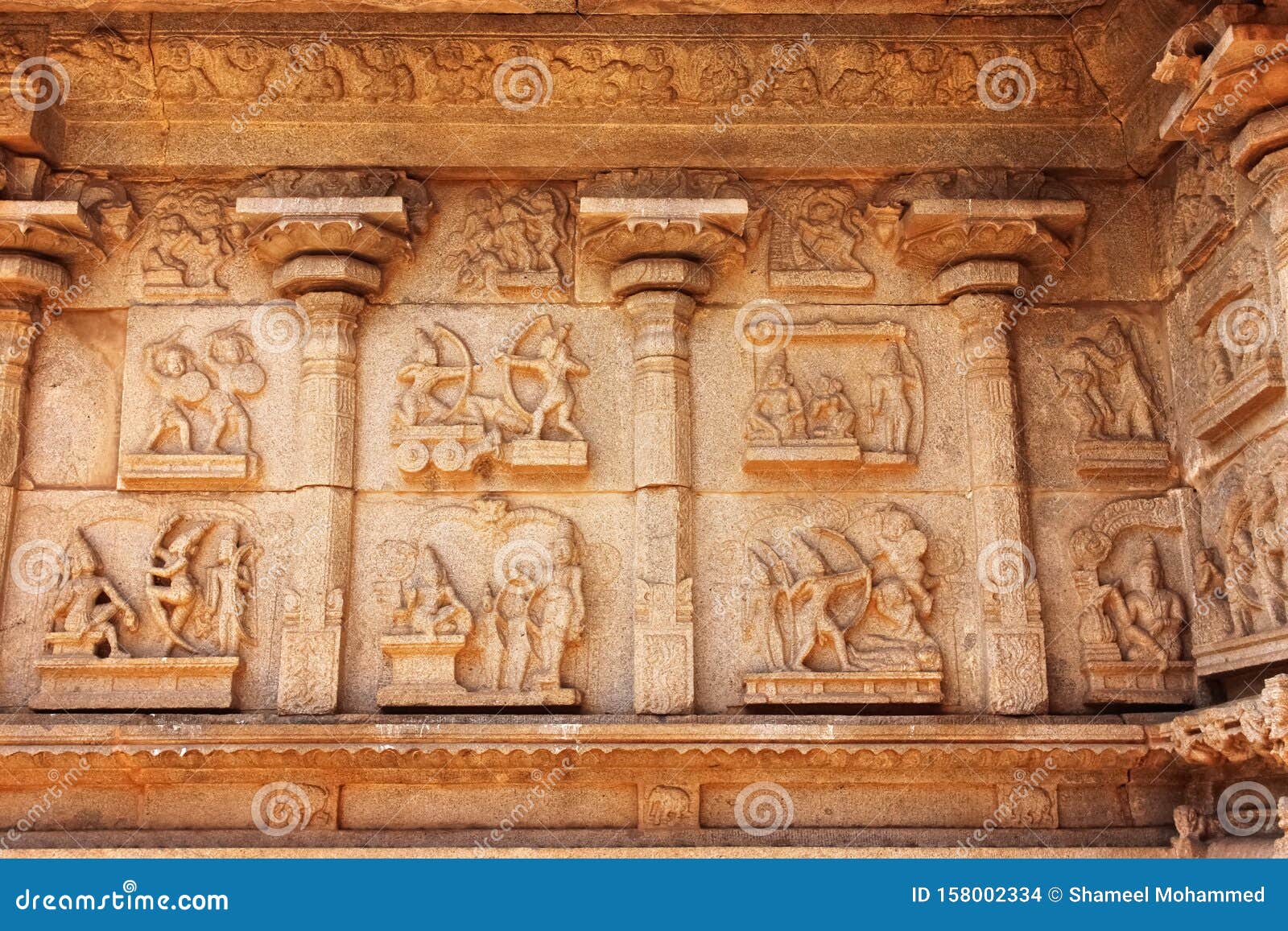 Sculptures Wall Ancient Hindu Temple Ruins Hampi India Walls 158002334 