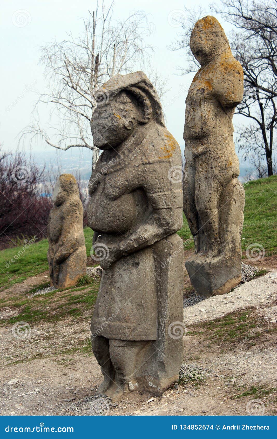 scythian kurgan with anthropomorphic stone sculptures in izyum, eastern ukraine