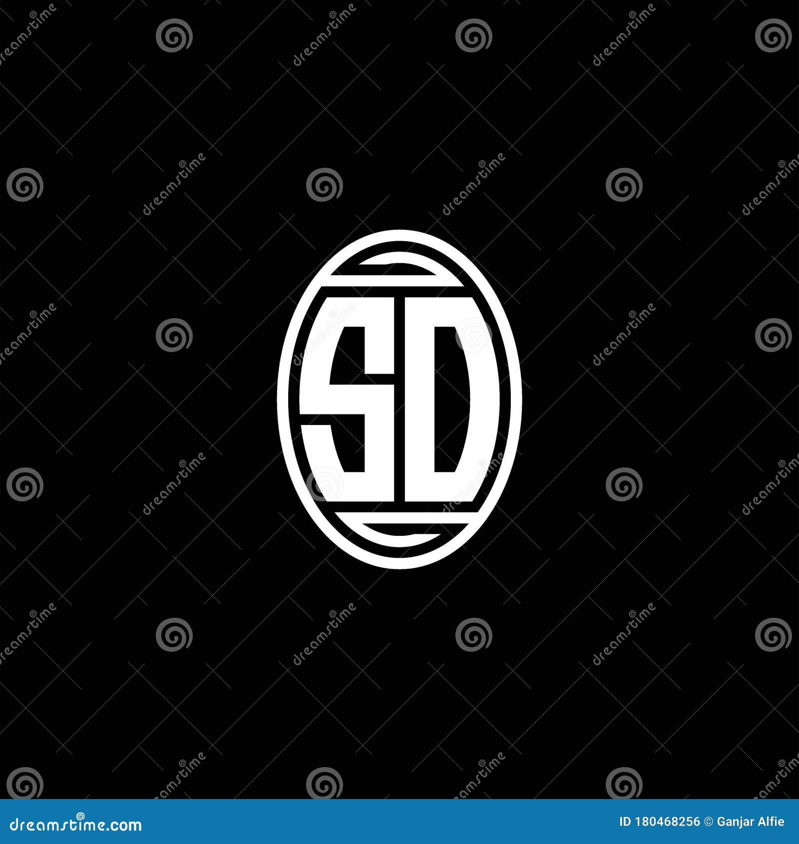SD Monogram Logo Isolated on Oval Rotate Shape Stock Vector