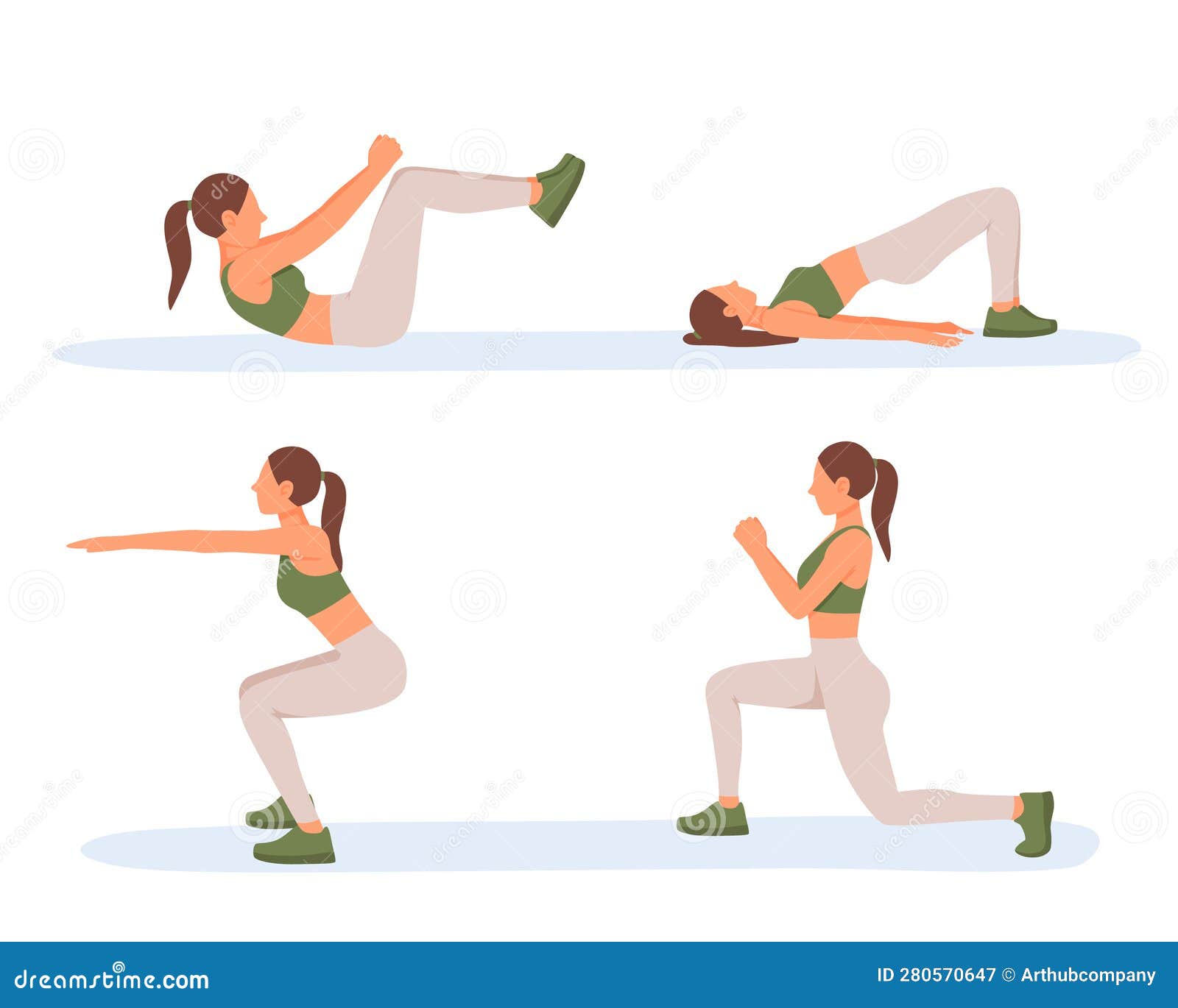 Señora En Ropa Deportiva Practicando Solo Fitness. Ejercicios Básicos De  Educación Física Cotidiana Ilustración del Vector - Ilustración de  movimiento, delgado: 280570647