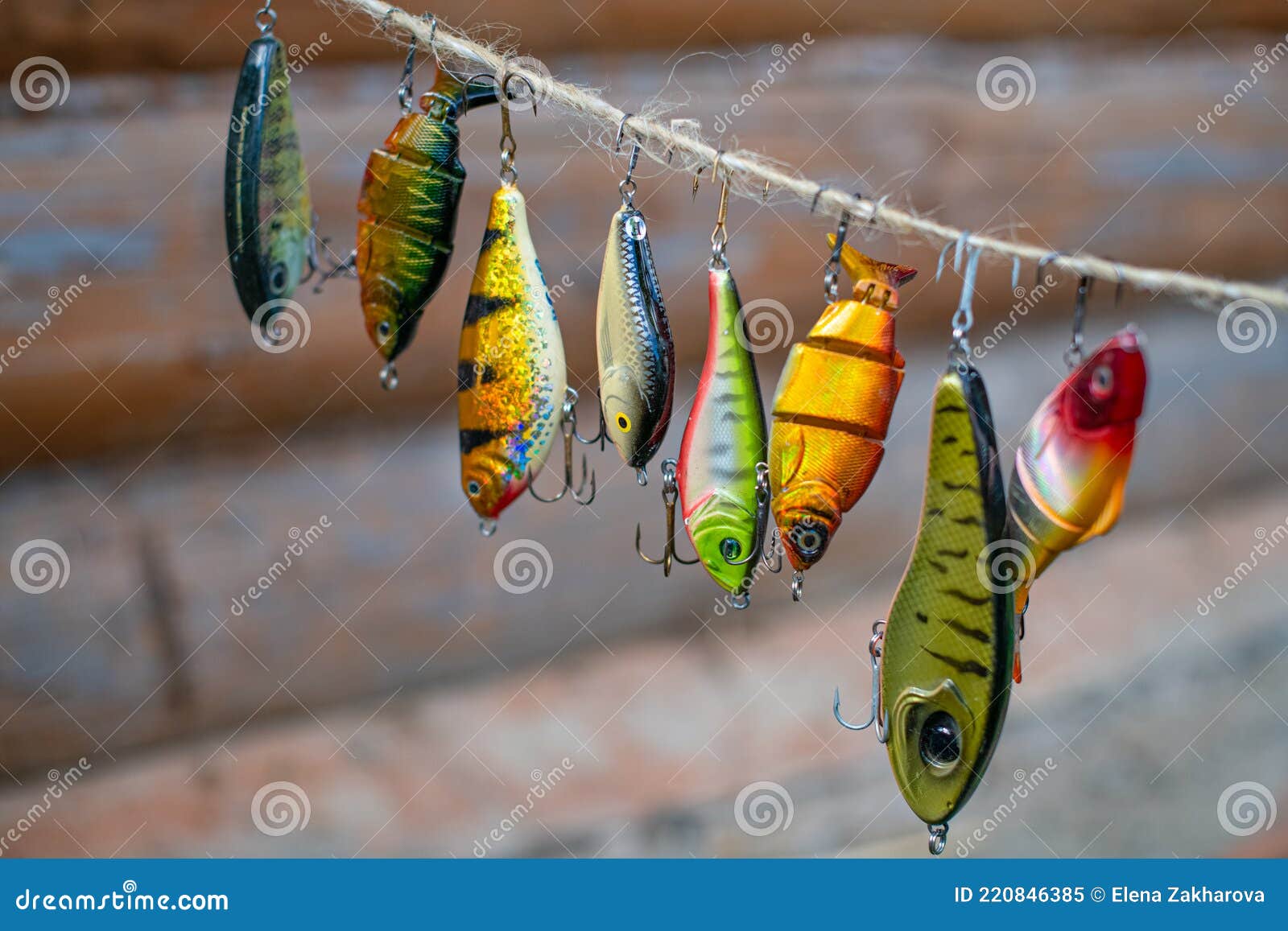 Señuelos De Pesca Y Aparejos En Forma De Peces Brillantes. Juegos De  Accesorios Para La Pesca. Imagen de archivo - Imagen de accesorios, pesca:  220846385
