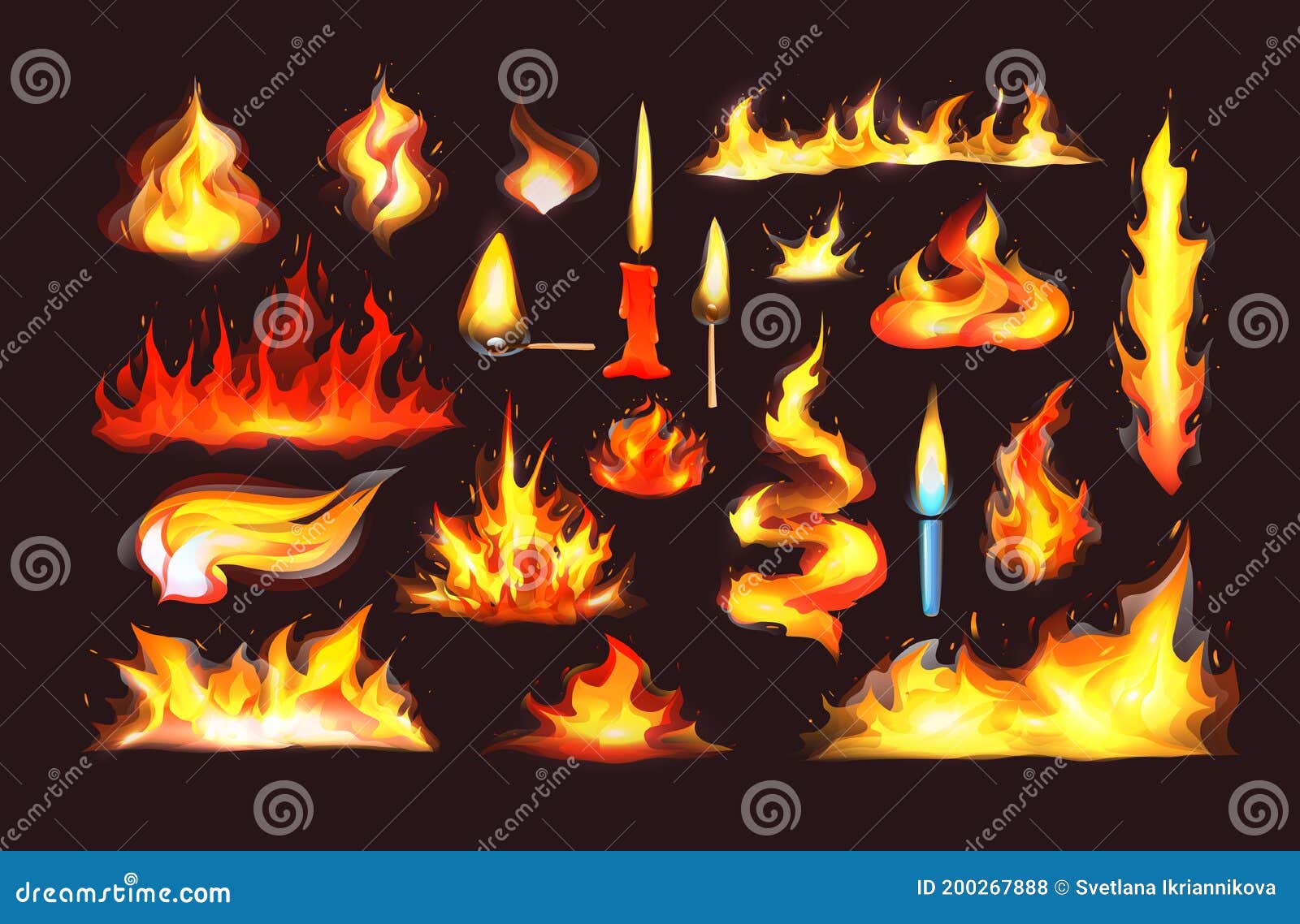 Se Prenden Llamas De Fuego Realistas Llama De Fuego Roja Y Dibujos Animados  Anaranjados Sobre La Explosión Del Calor Caliente, La Ilustración del  Vector - Ilustración de marco, realista: 200267888