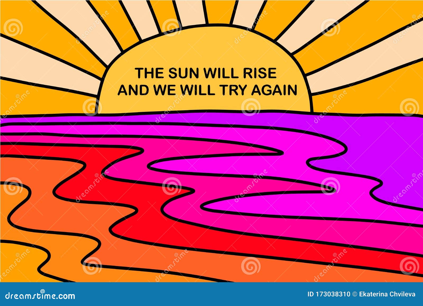 Se Sun Will Rise and we Try Again Hand Drawn Vector Illustration in Cartoon  Comic Style Beautiful Landscape Stock Illustration - Illustration of rise,  motivation: 173038310