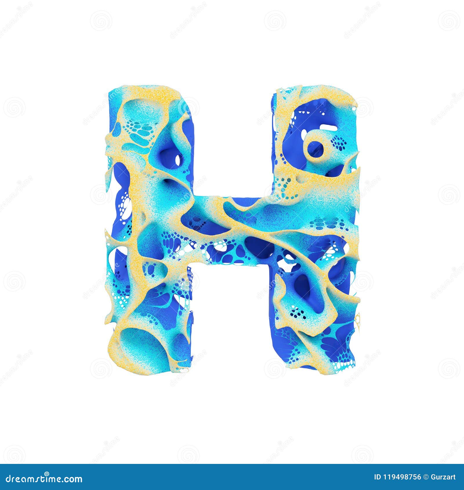 Sea Alphabet Letter H Uppercase. Tropical Exotic Font Made of Blue ...