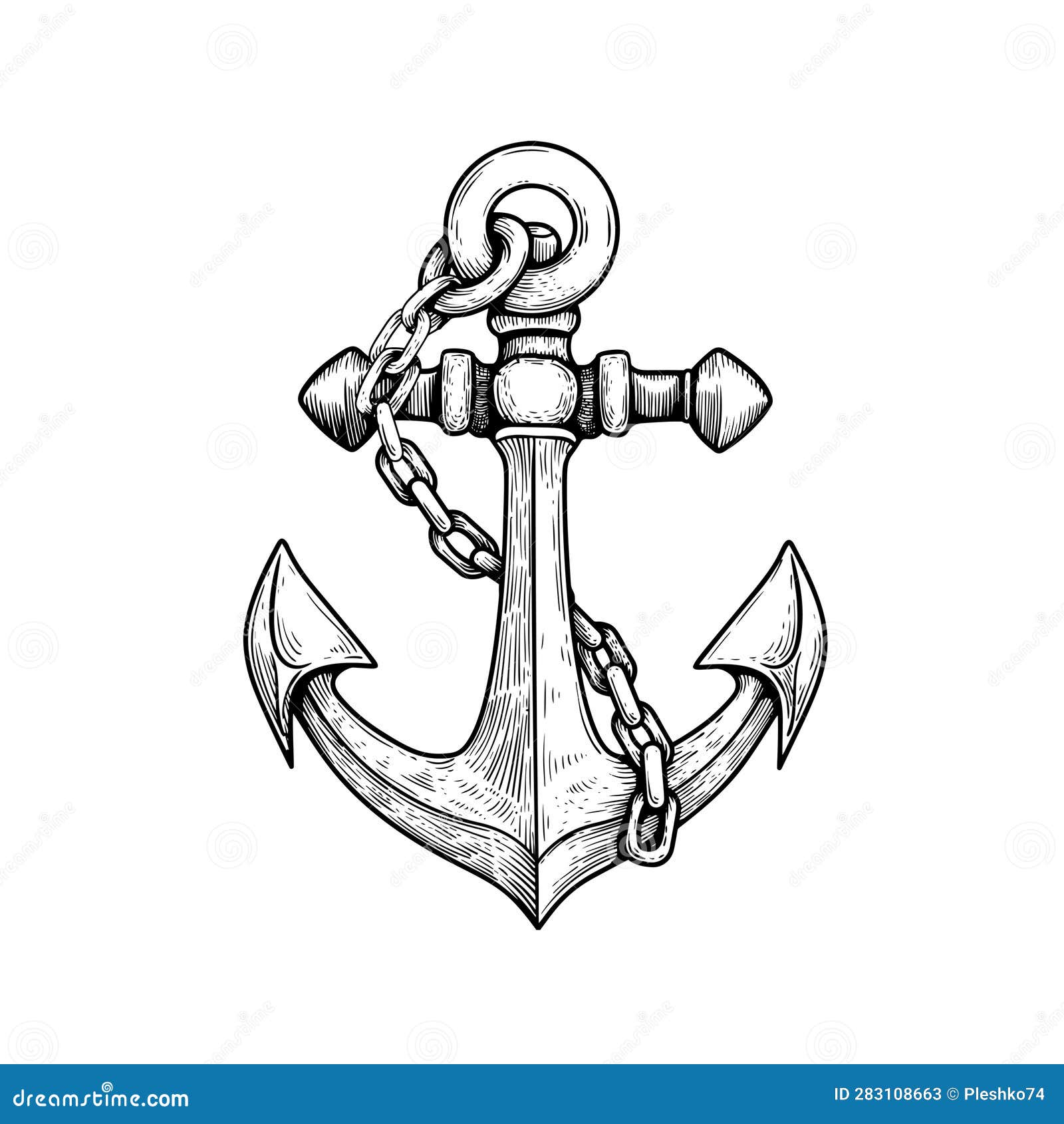 Sea Anchor with Chain. Ship Equipment in Sketch Hand Drawn Style. Best ...