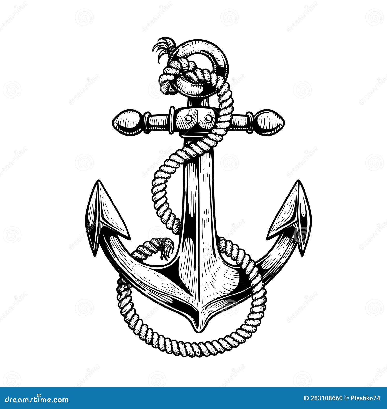 Sea Anchor Wrapped with Rope. Ship Equipment in Sketch Hand Drawn Style ...