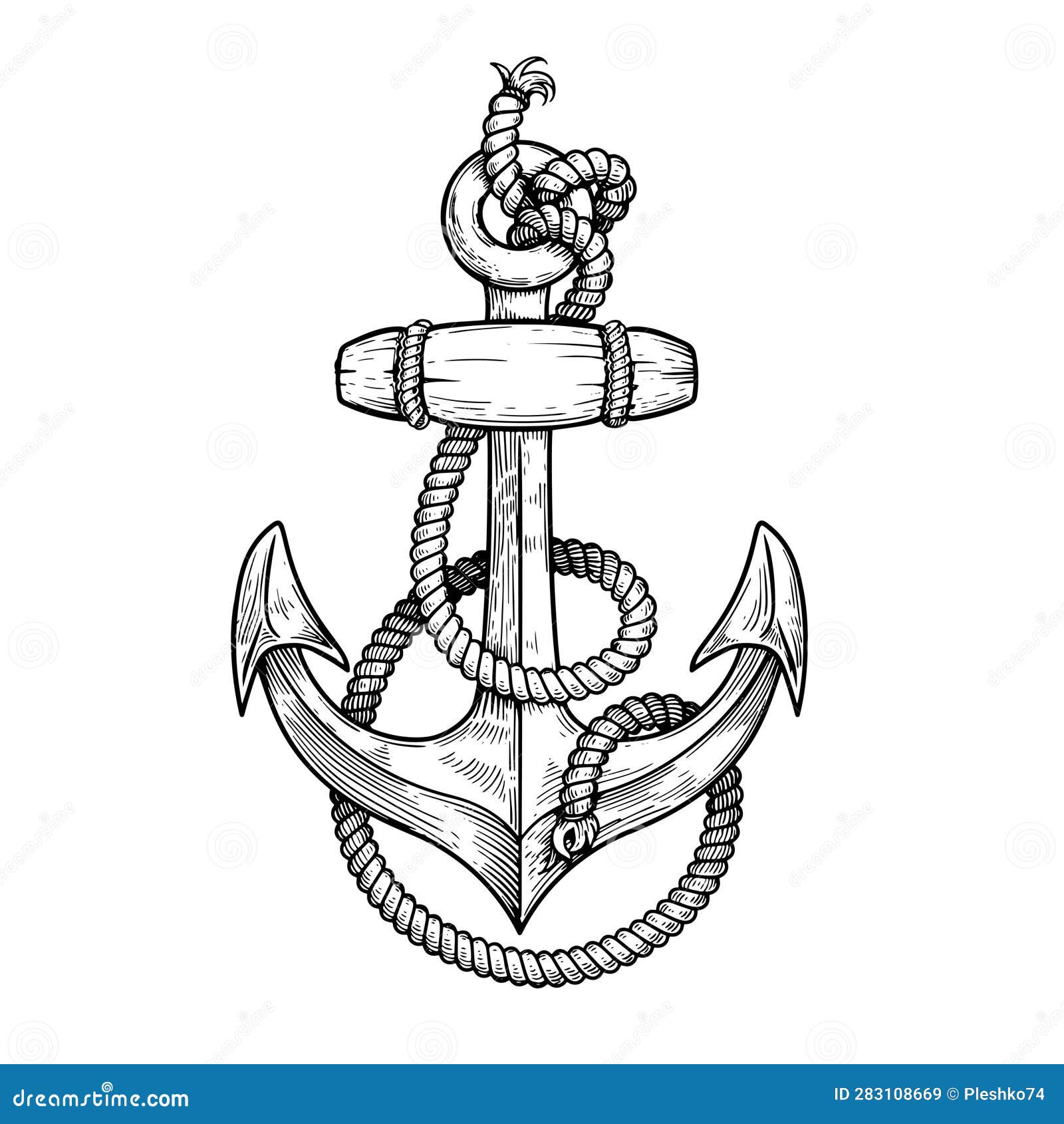 Sea Anchor Wrapped with Rope. Ship Equipment in Sketch Hand Drawn Style ...