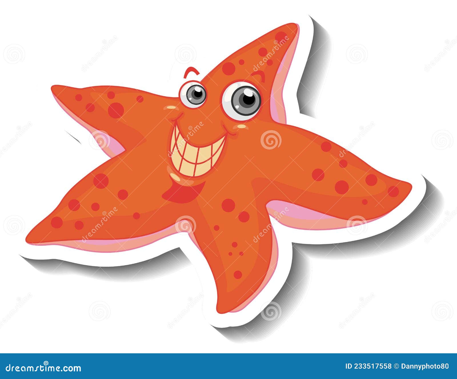 Sea Animal Cartoon Sticker with Cute Starfish Stock Vector