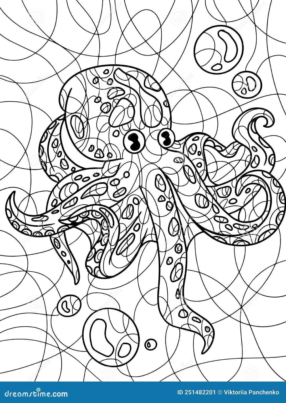 Sea Animal. Isolated Octopus with Air Bubbles. Page Outline of Cartoon ...