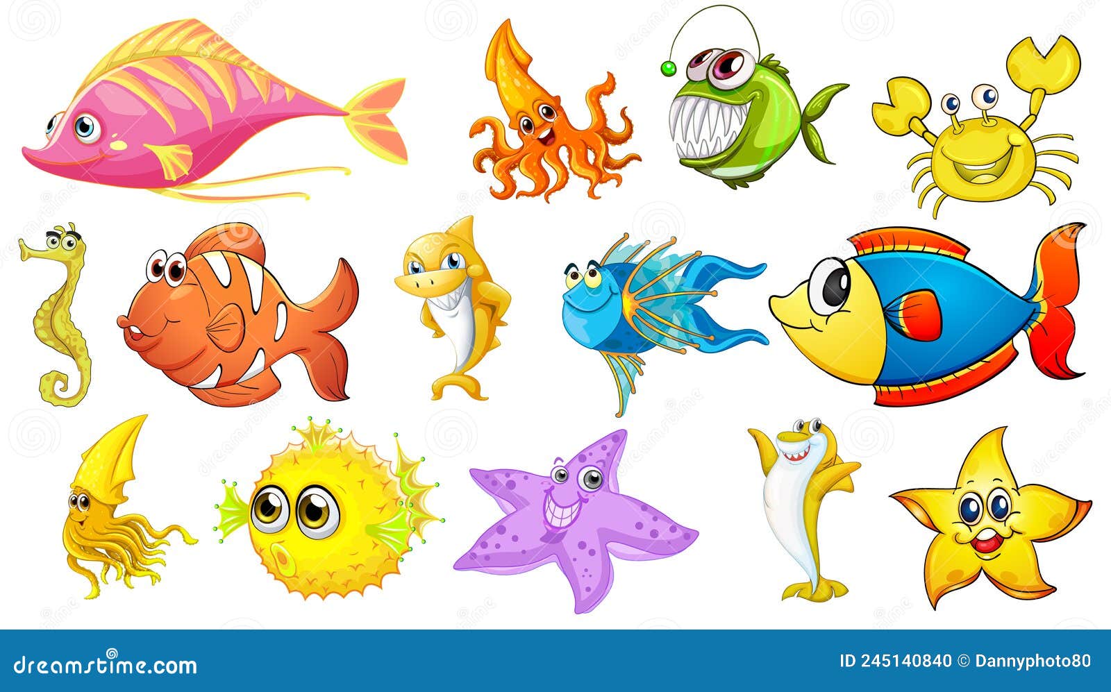 Sea Animals Cartoon Collection Stock Vector - Illustration of alive ...