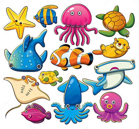 Sea Animals Collection stock vector. Illustration of summer - 22627958