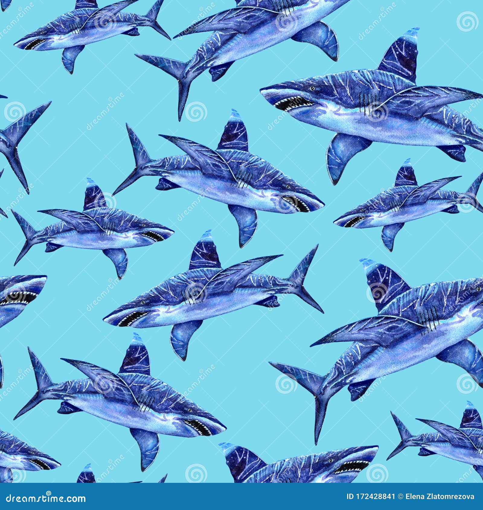 Sea Animals Watercolor Seamless Pattern. the Attacking Great White Shark Stock Illustration - Illustration of ocean, attack: 172428841 Sea Animals Watercolor Seamless Pattern. the Attacking Great White Shark Stock Illustration - Illustration of ocean, attack: 172428841
