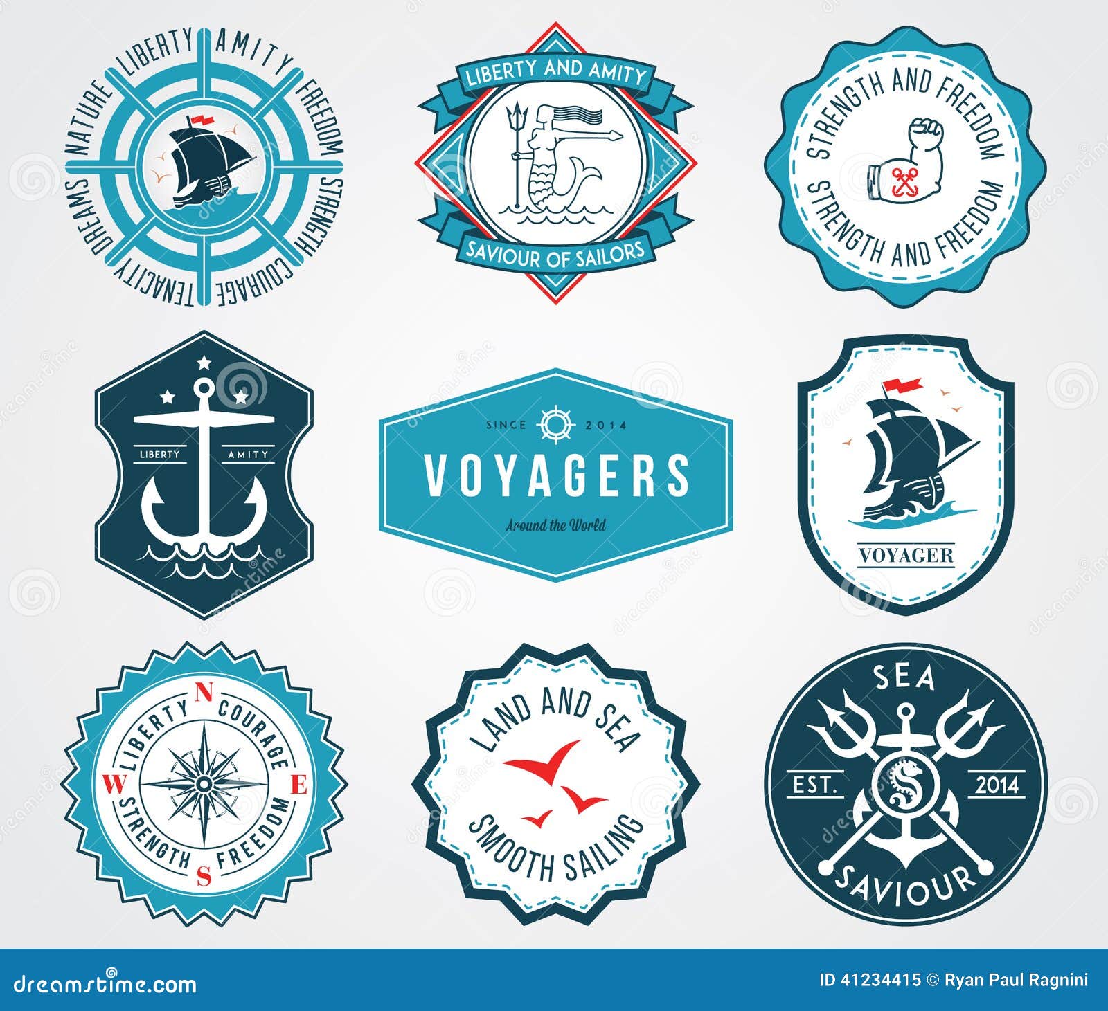 Sea badges 2 colored stock illustration. Illustration of liberty - 41234415