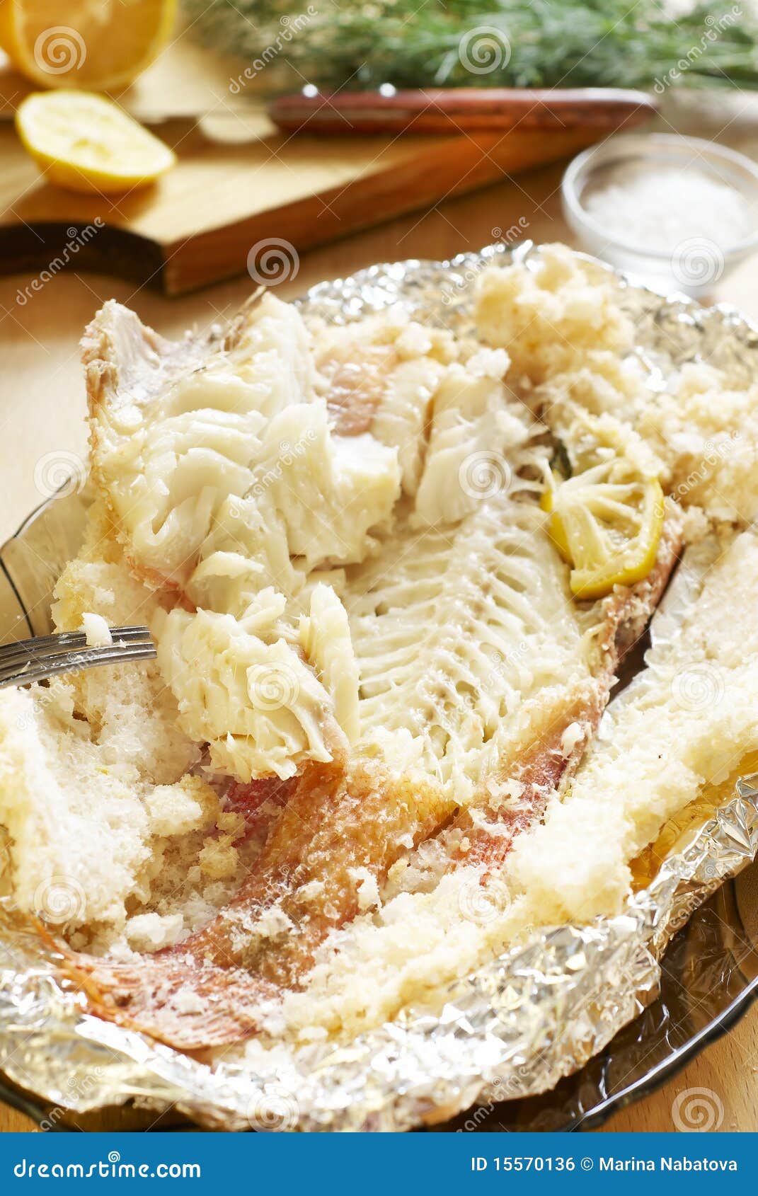 Sea bass baked in salt stock photo. Image of natural 15570136