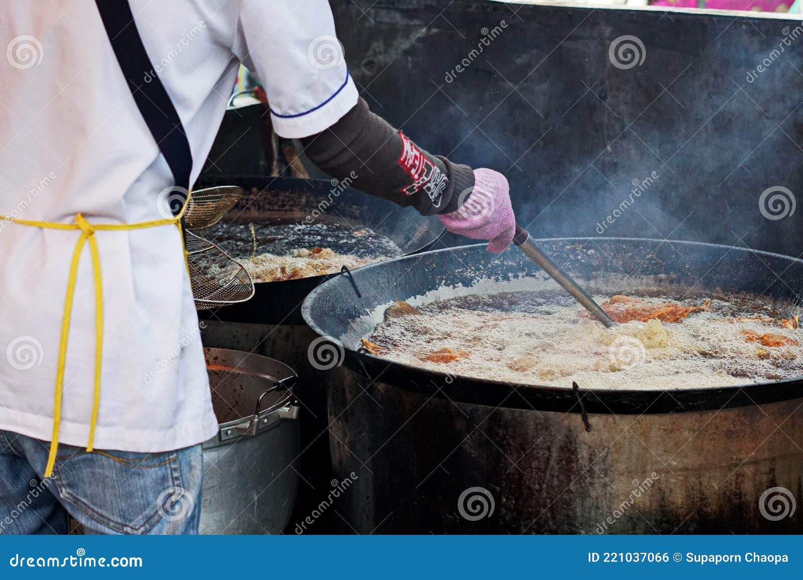 Sea Bass Fish Fried in Boiling Oil Stock Photo Image of cooking