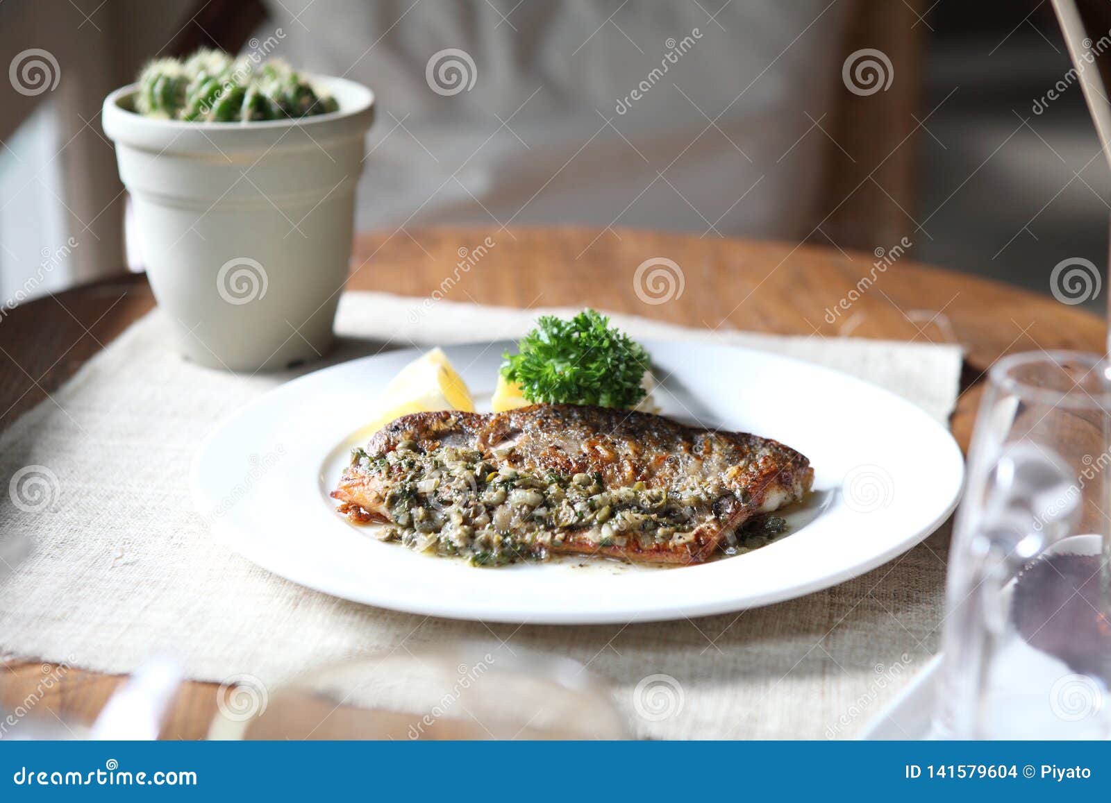 Sea bass steak stock photo. Image of healthy, cooked 141579604