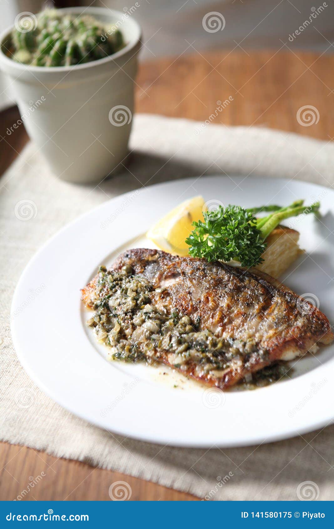 Sea bass steak stock image. Image of appetizer, barbecue 141580175