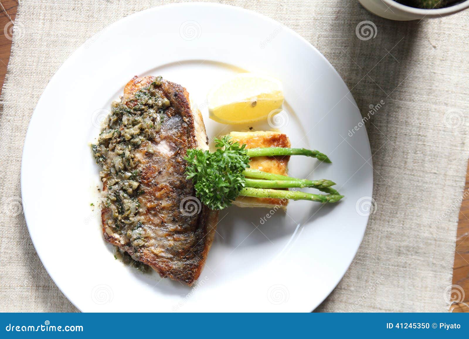 Sea bass steak stock photo. Image of food, fillet, seafood 41245350