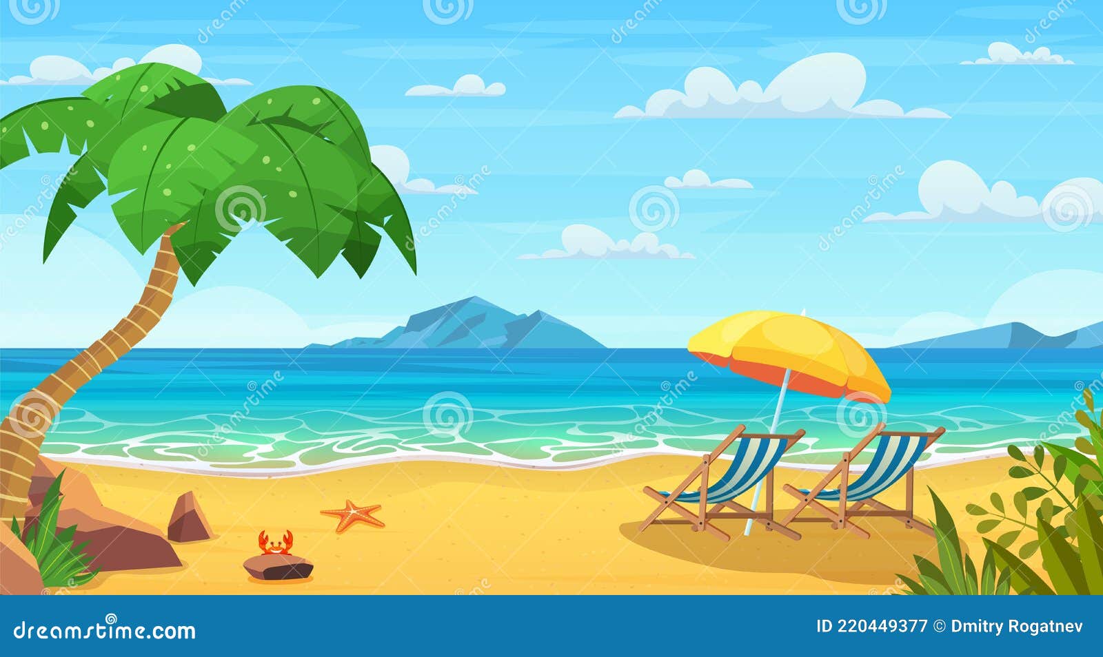 Sea Beach and Sun Loungers. Stock Illustration - Illustration of chair ...