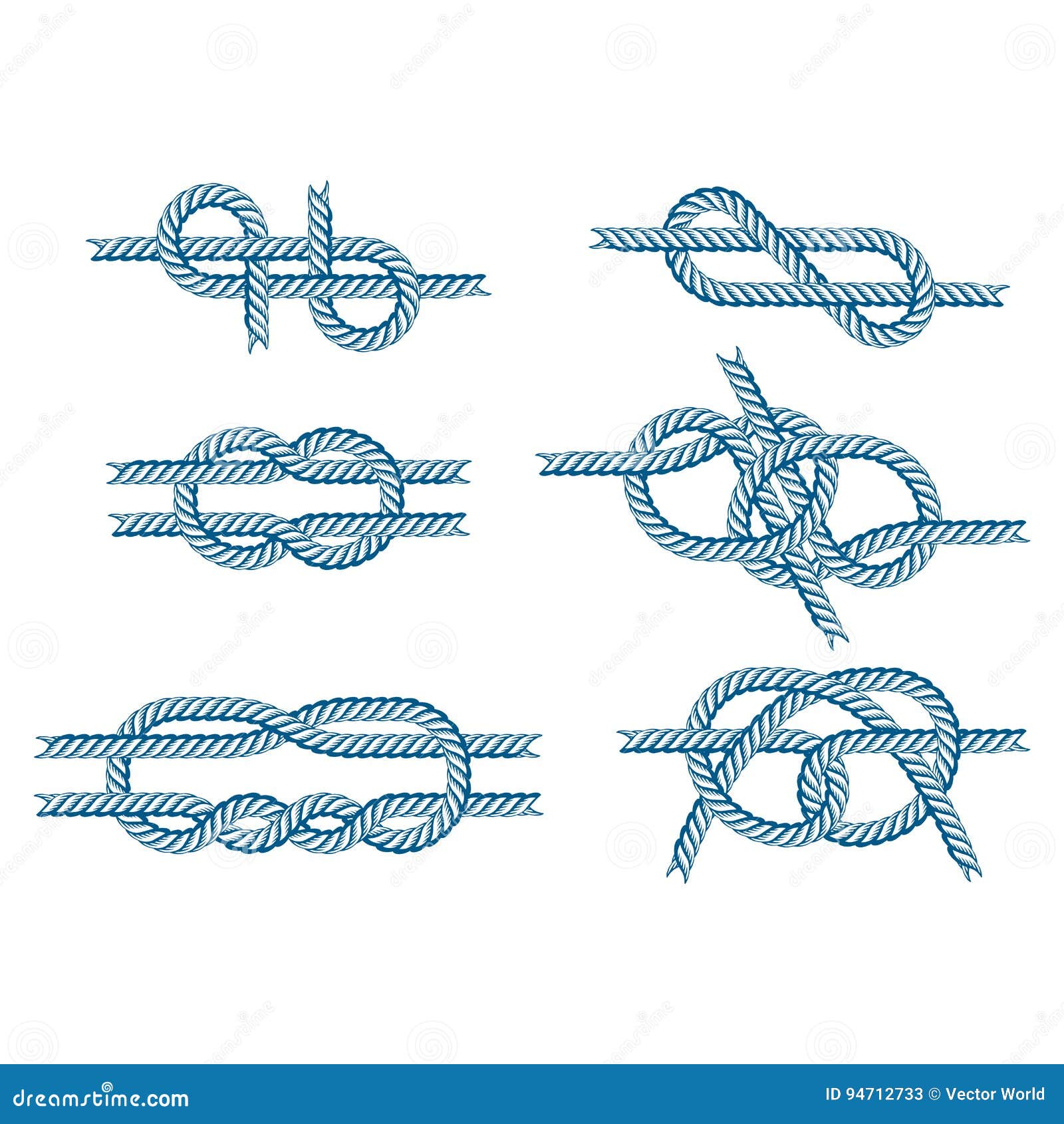 Sea Boat Rope Knots Vector Illustration Isolated Marine Navy Cable ...