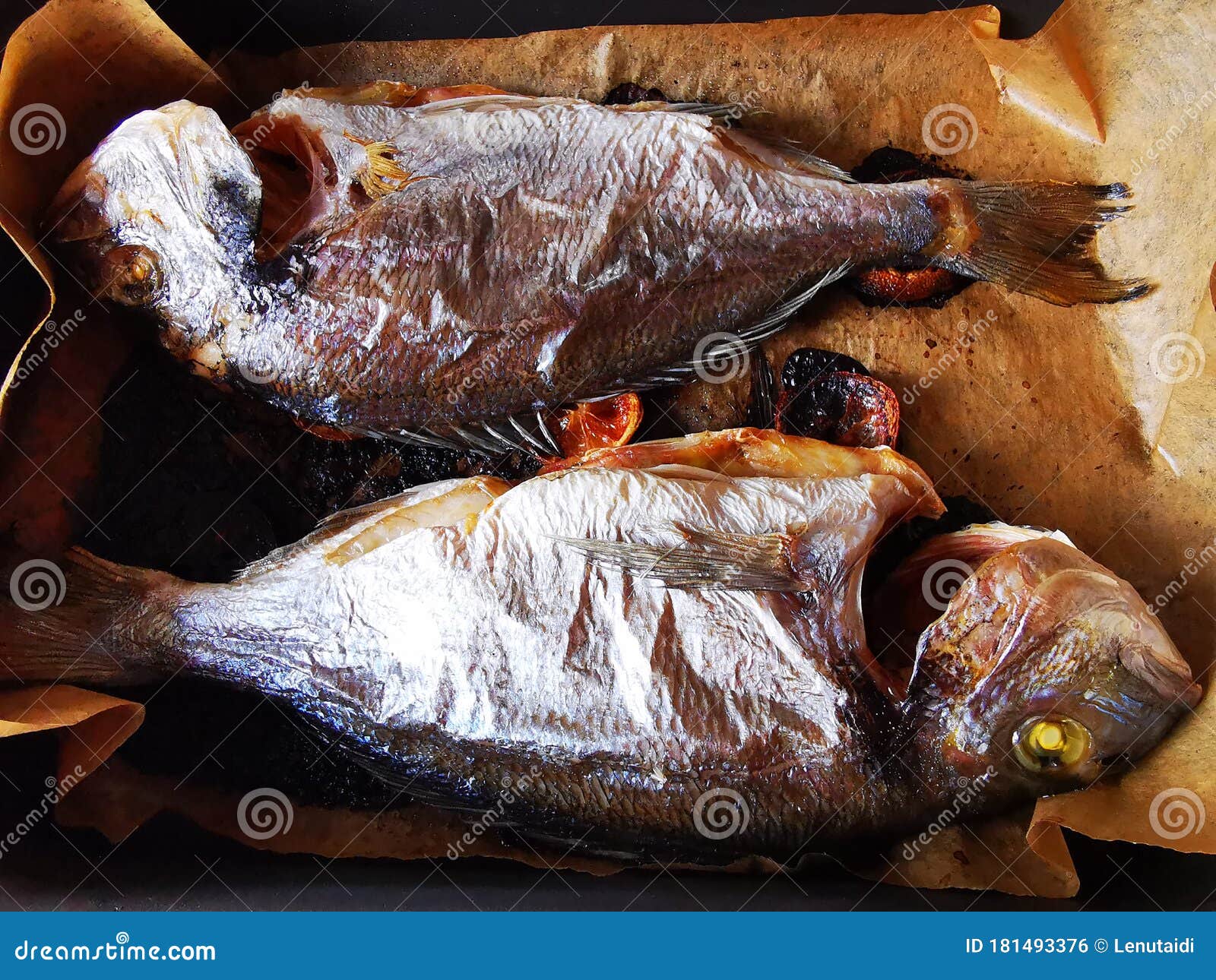 Sea Bream Fish Fried in the Oven Tray Stock Photo Image of gourmet, meal 181493376