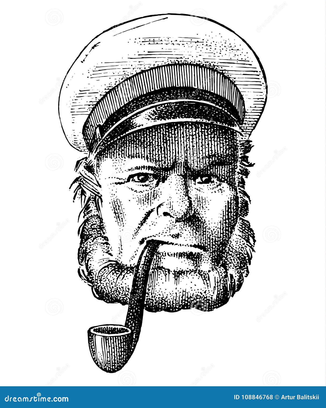 sea captain, marine old sailor with pipe or bluejacket, seaman with beard or men seafarer. travel by ship or boat