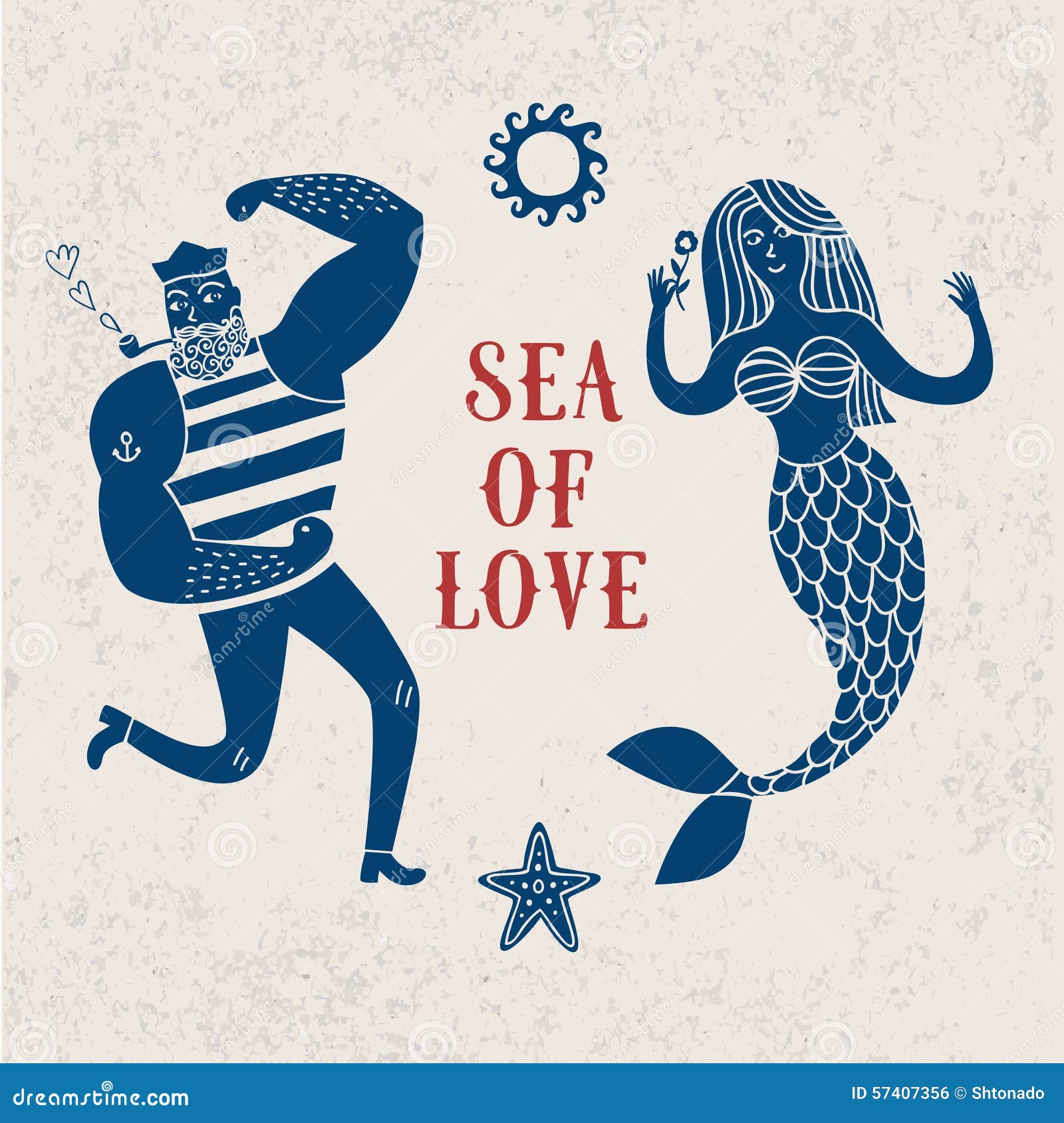 sea cartoon  with sailor and mermaid