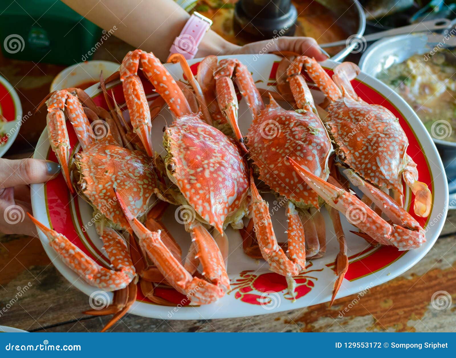 Sea Crab Steam Seafood Placed On A Table Stock Photo ...