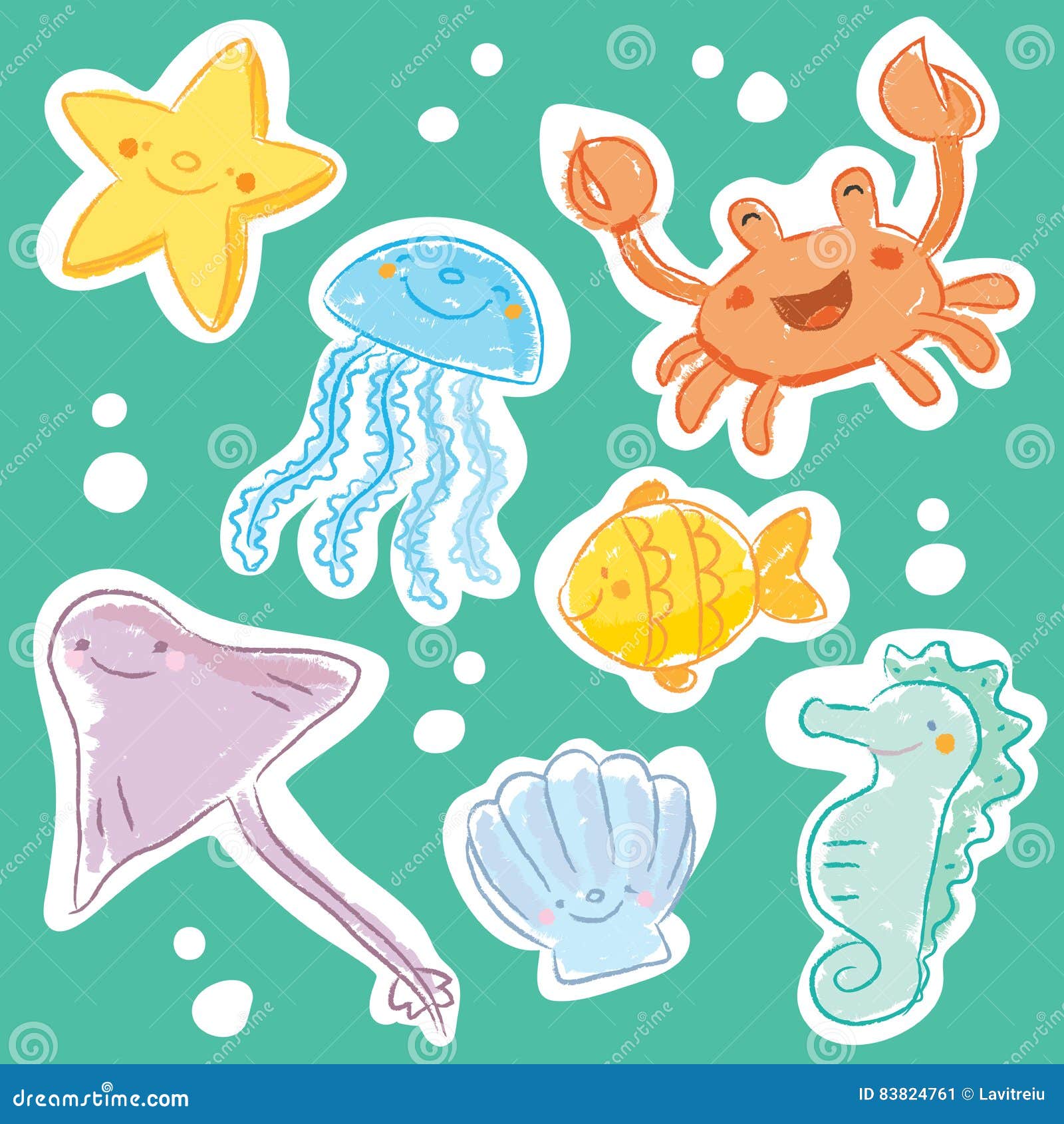 Sea creatures stock vector. Illustration of drawing, collection - 83824761