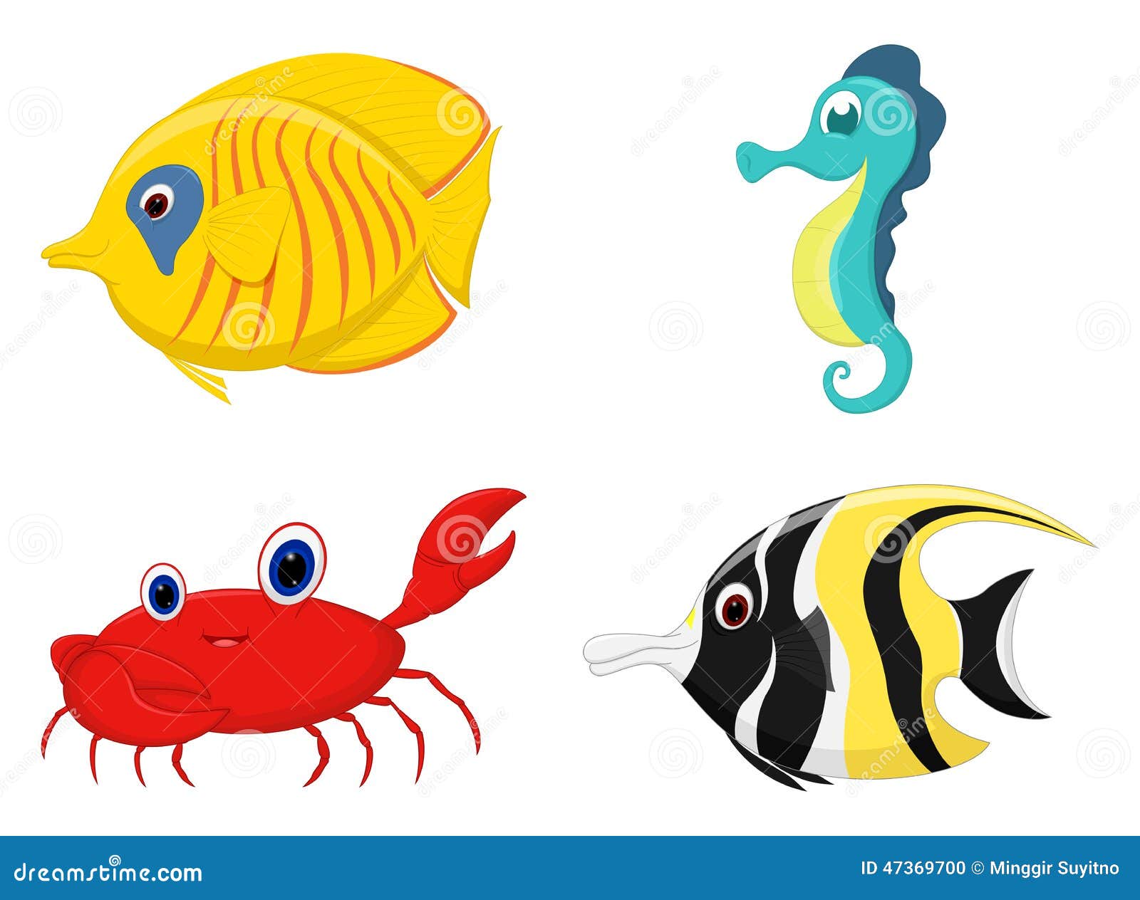 Sea fish cartoon set stock vector. Illustration of coral - 47369700