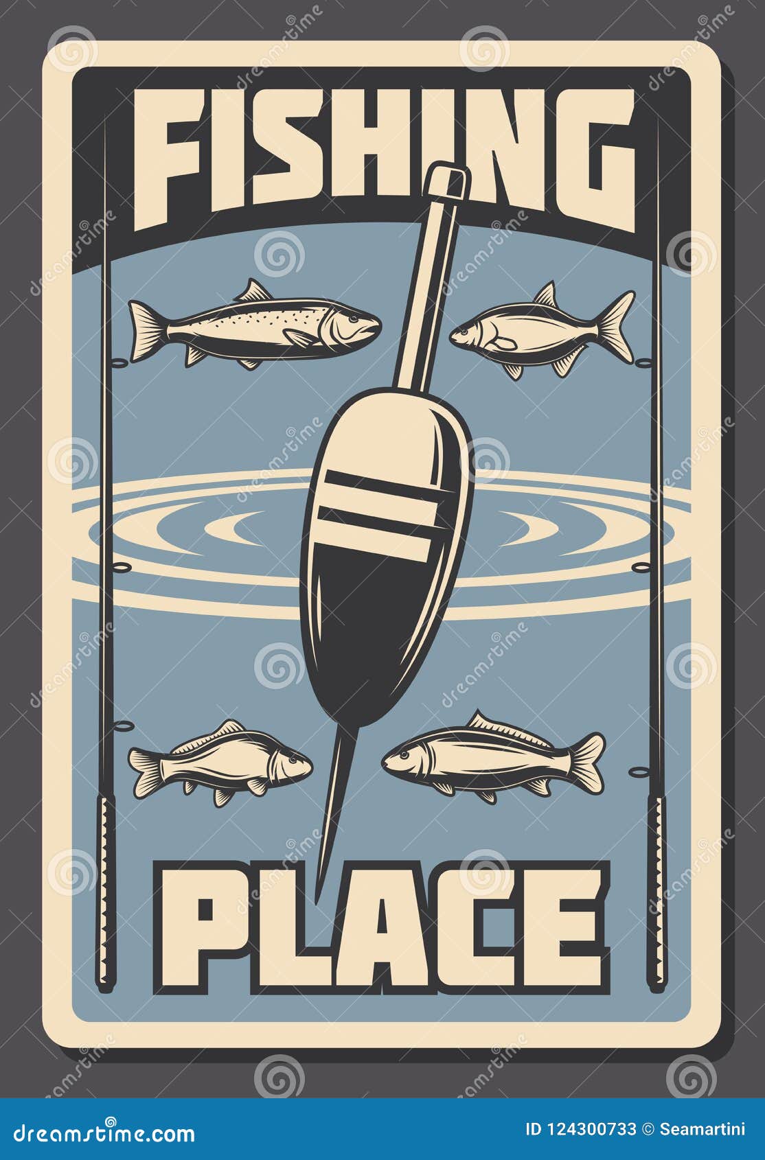Sea Fishing Advertisement Vector Retro Poster Stock Vector