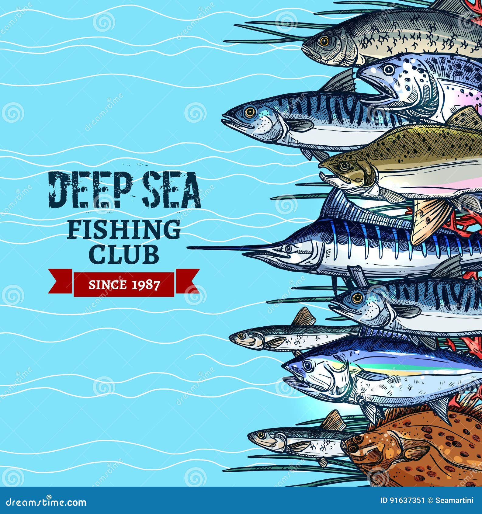 Vintage Deep Sea Fishing Poster, Vectors