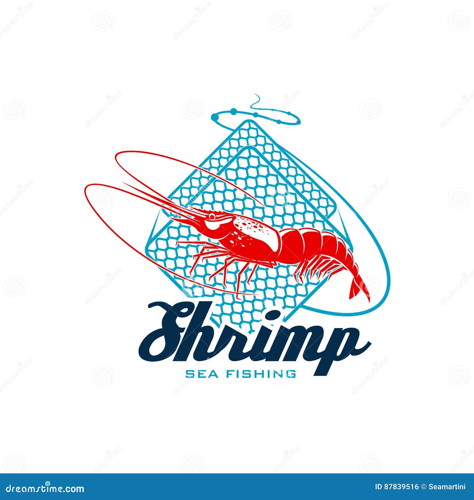 Sea Fishing Sign with Shrimp for Seafood Design Stock Vector - Illustration  of icon, fisher: 87839516
