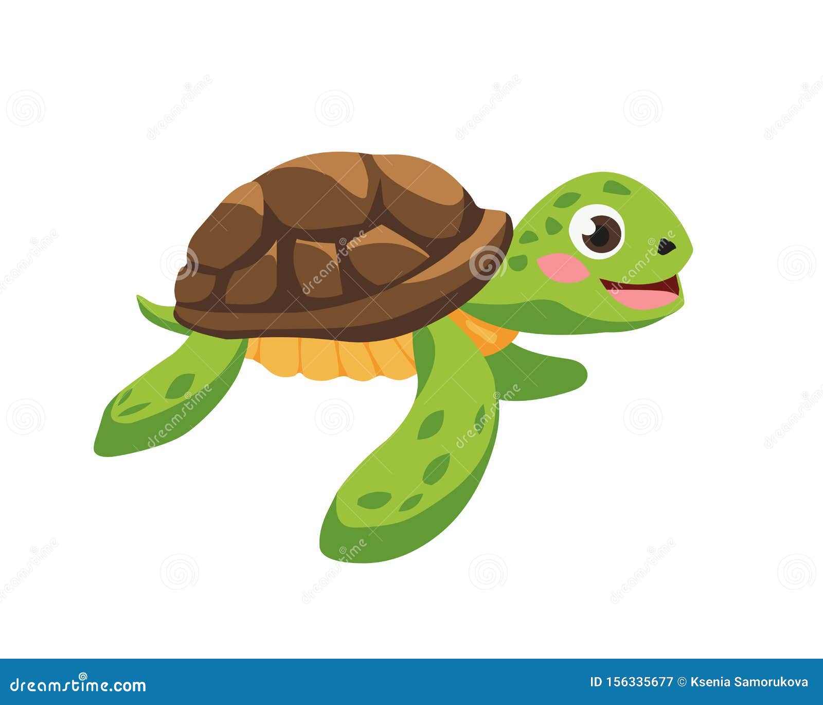 Sea Green Turtle. Cartoon Illustration Stock Vector - Illustration of  large, life: 156335677