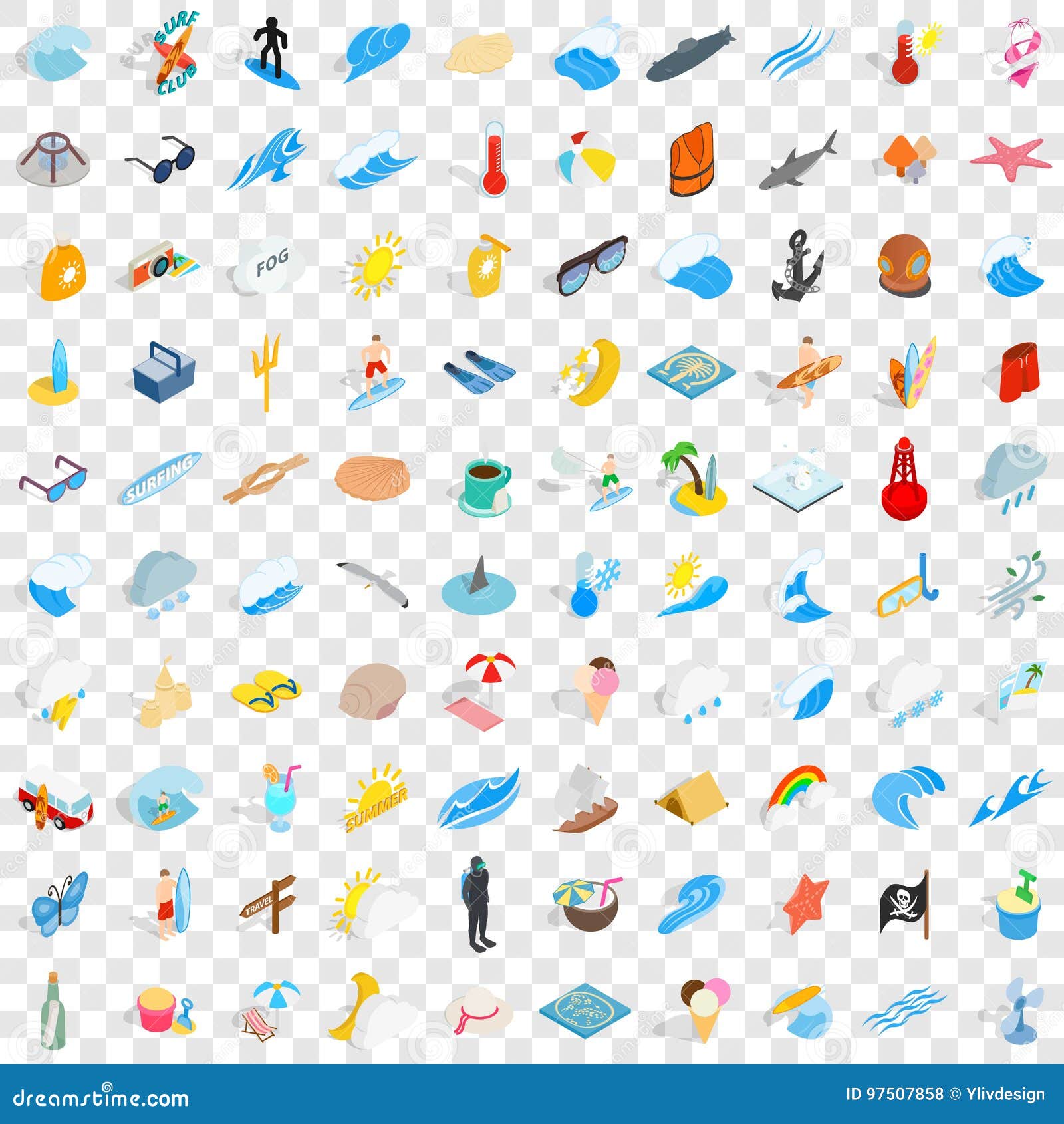 100 sea icons set, isometric 3d style