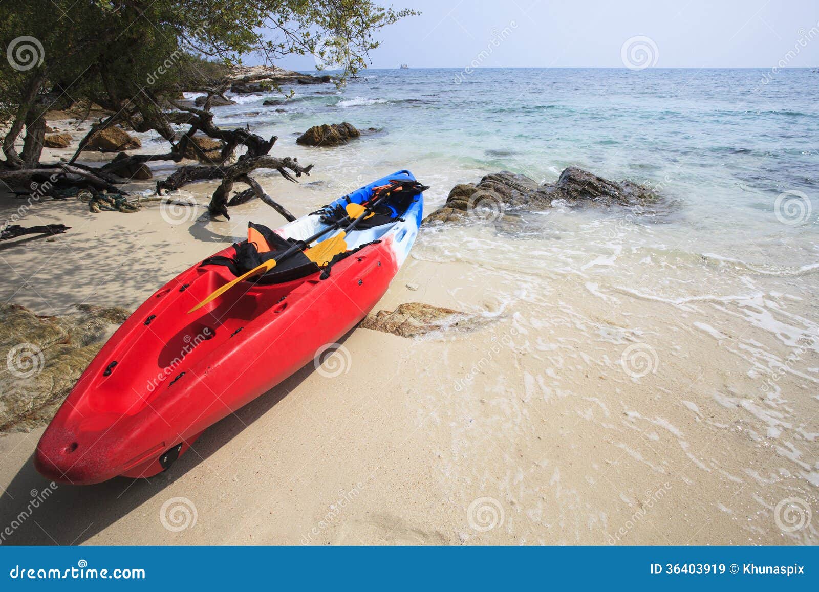Sea Kayak Canoe On Sea Sand Beach With Beautiful Nature 