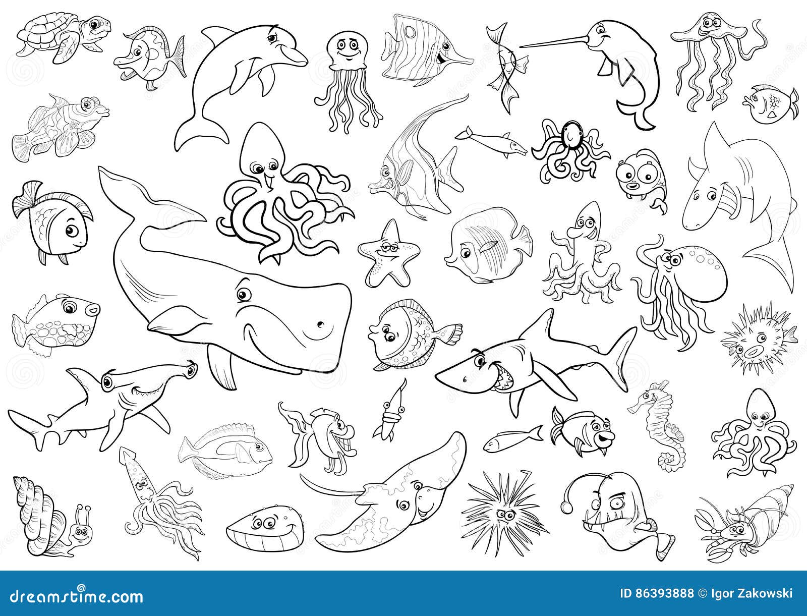 Sea Life Animals Coloring Page Stock Vector   Illustration of ...