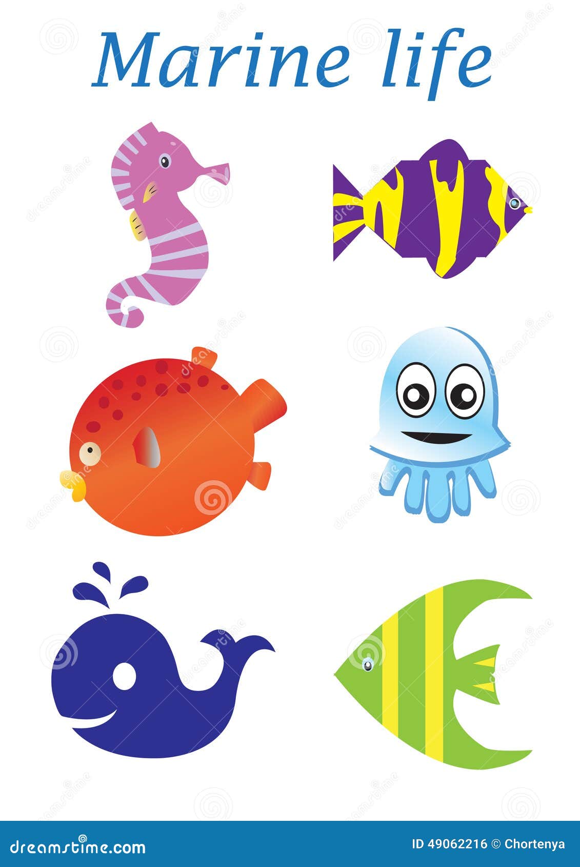 Sea Life Cartoon Set. Marine Life Stock Vector - Illustration of
